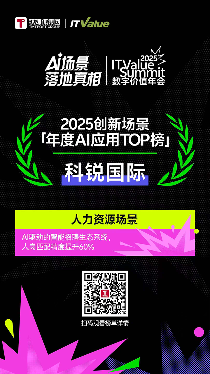 人力资源公司ballbet艾佛森体官网国际的人工智能招聘匹配模型荣获钛媒体年度最佳场景实践TOP15